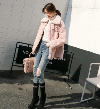  17229 澳洲羊羔毛大卷花皮毛一体夹克	