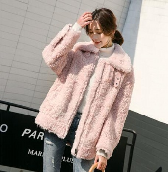  17229 澳洲羊羔毛大卷花皮毛一体夹克	