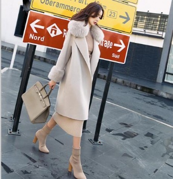 17205 Fox fur collar, Mink cuff,double face cashmere coat