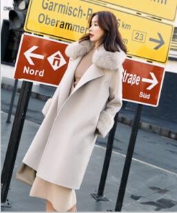  17205 Fox fur collar, Mink cuff，double face cashmere coat	
