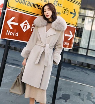  17205 Fox fur collar, Mink cuff，double face cashmere coat	