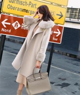  17205 Fox fur collar, Mink cuff，double face cashmere coat	