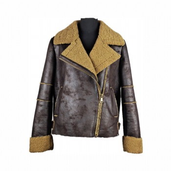 Faux lamb shearling suede outside biker coat BK020